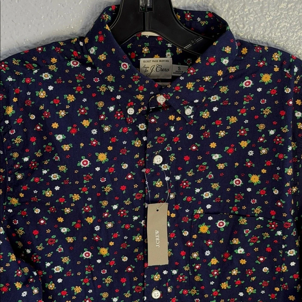 J.Crew Men Floral Slim Secret Wash Cotton Poplin Shirt Size Small